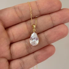 3.0Ct Pear Certified Lab Grown Diamond Teardrop Pendant 14k Yellow Gold NO CHAIN