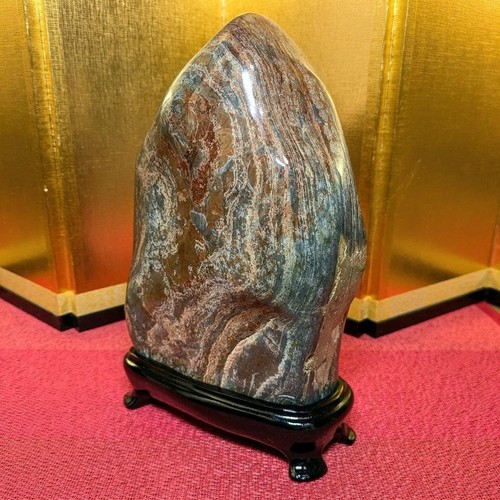 Tsugaru Hanamon Stone Japanese Nishiki Suiseki Viewing Stone with Base 21cm - Picture 7 of 12