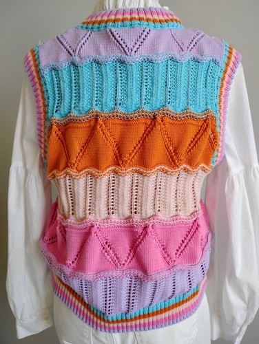 Chaleco Suéter Grace + Karma Colorido Rosa Turquesa Rayas Colores Caramelo Talla XL - Imagen 8 de 14