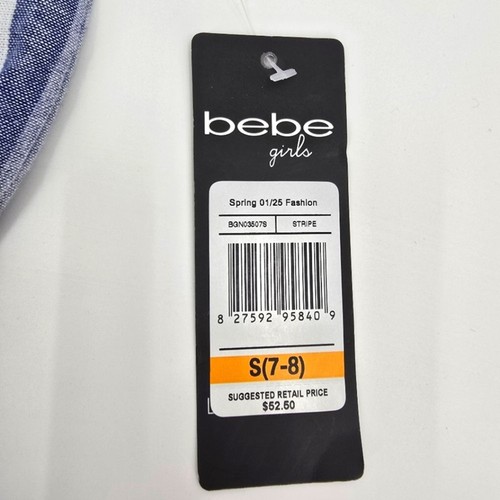 BEBE Girls Cold Shoulder Navy and White Striped Kids Jumpsuit Size 7-8 NWT - Picture 4 of 5
