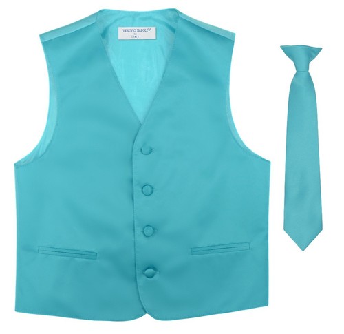 BOY'S Dress Vest & NeckTie Solid TURQUOISE AQUA BLUE Color Neck Tie Set size 4 - Picture 2 of 3