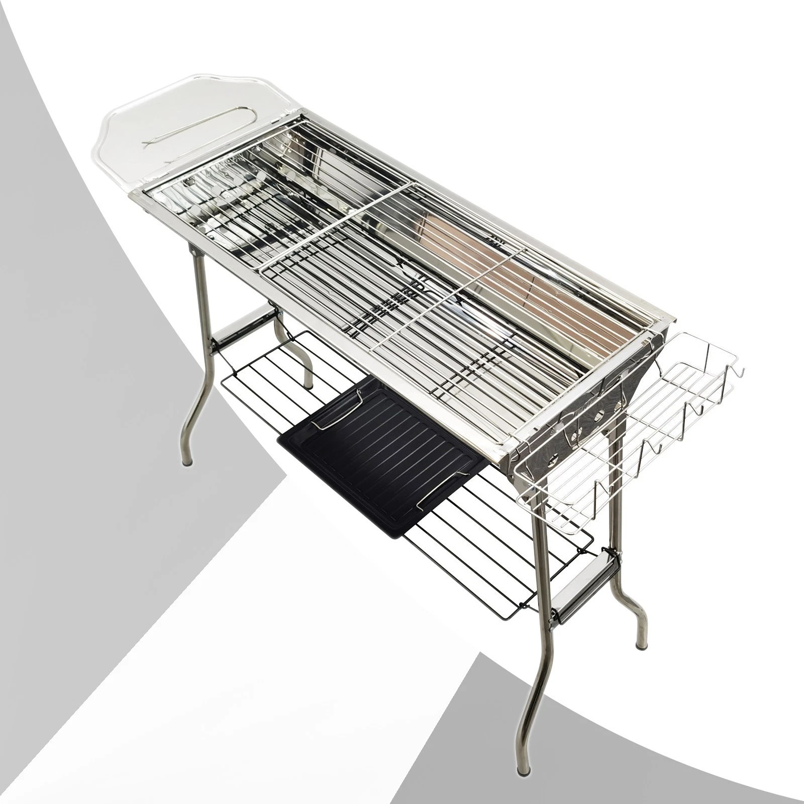 Folding Charcoal BBQ Grill (Stainless Steel, 69.5x30cm Grill Area)