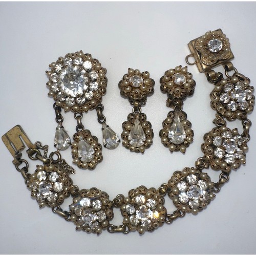 Christian Dior by Kramer gold tone rhinestones pearls bracelet earrings brooch - Picture 2 of 14