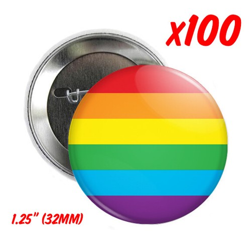 100 x 1.25" LGBT FLAG BUTTONS pin badge wholesale gay pride queer lesbian lgbtq - Imagen 1 de 2