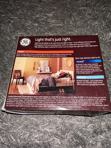 GE Light Bulb Relax LED HD Dimmable Soft White A19 10.5W  2700K, 5 Bulbs - Picture 2 of 3