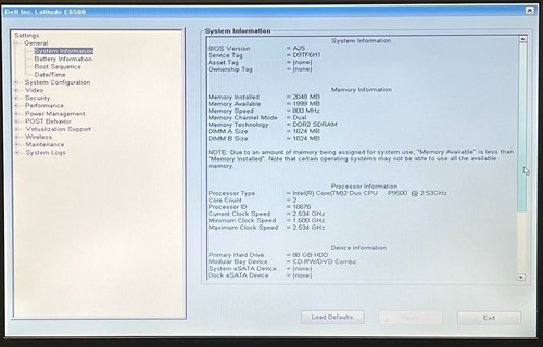 Dell Latitude E6500 15.4 Laptop Core 2 P9500 2GB 80GB HDD Boots/BIOS No OS H2640 - Picture 2 of 13