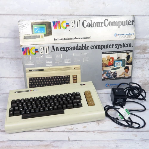 Commodore Vic 20 Computer Gaming w/ Power Supply & Box Sleeve Powers On Untested