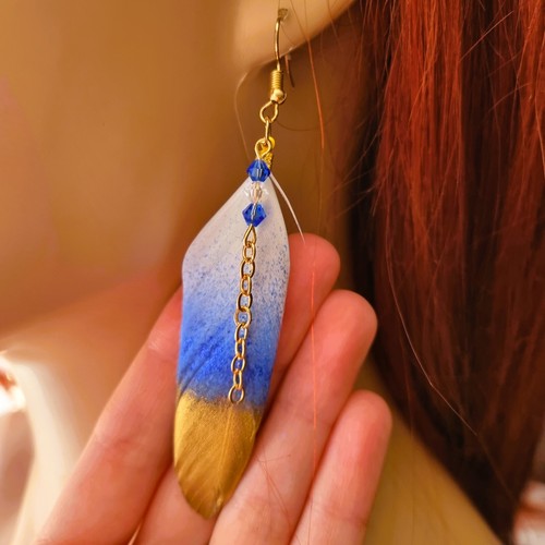 Natural Feather Earrings Multicolor Beads Long Dangle Boho Festival Summer Party - Picture 4 of 9
