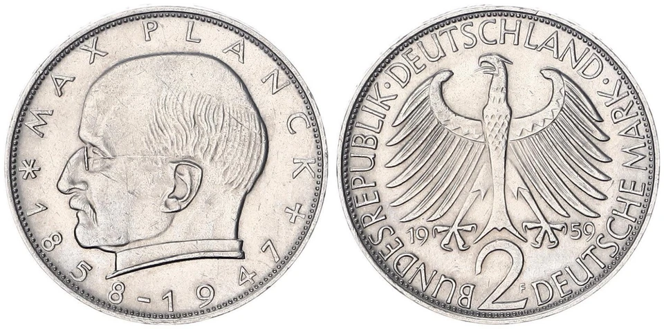 Deutschland 2 DM 1959 F Kursmünze Max Planck prägefrisch  119152 - Bild 1 von 1