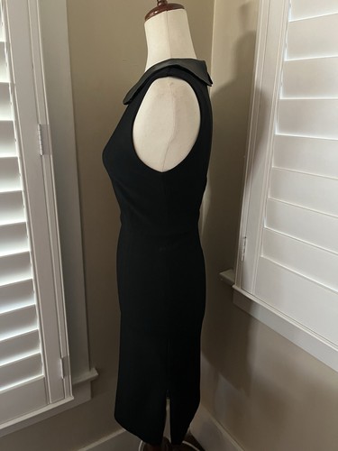 Alice + Olivia Black Sleeveless Mesh Back With Leather Collar Pencil Dress - Picture 2 of 12