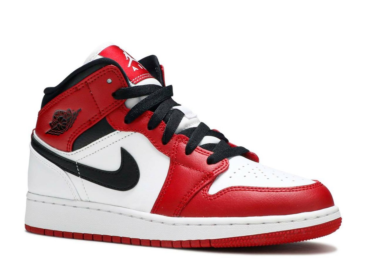 Nike Air Jordan 1 Mid Chicago White Heel Gym Red GS 554275