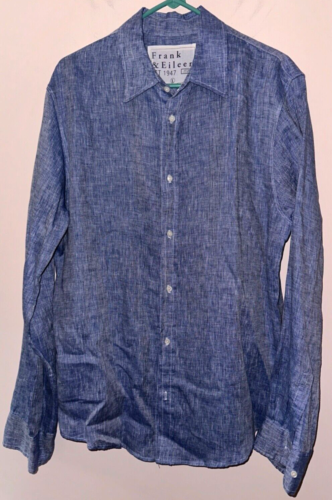 New FRANK & EILEEN Paul Classic Linen Relaxed button up L/S Shirt L blue USA