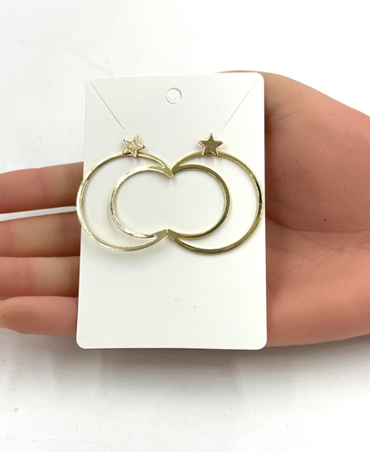 Wire Crescent Moon Design Dangle Stud Earrings Gold - Picture 5 of 7