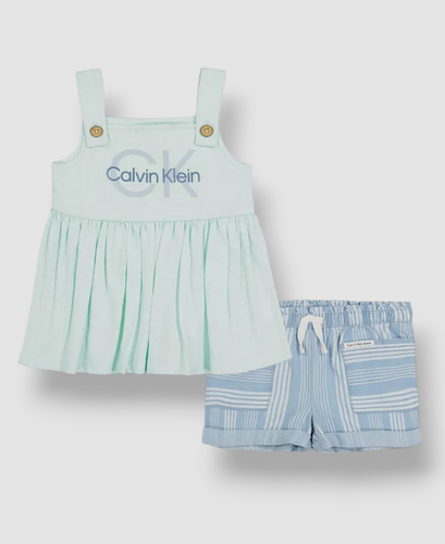 Calvin Klein Jeans Baby Girl's Blue Babydoll Top Denim Shorts Set Size 12M
