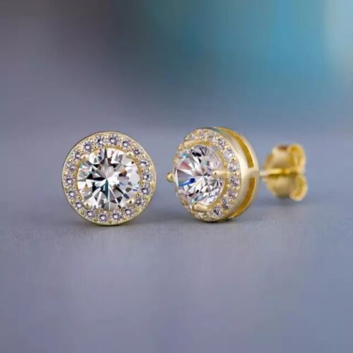 Gold, Silver Plated Stud Earrings With Cubic Zirconia Unisex, Women, Men - Picture 2 of 15