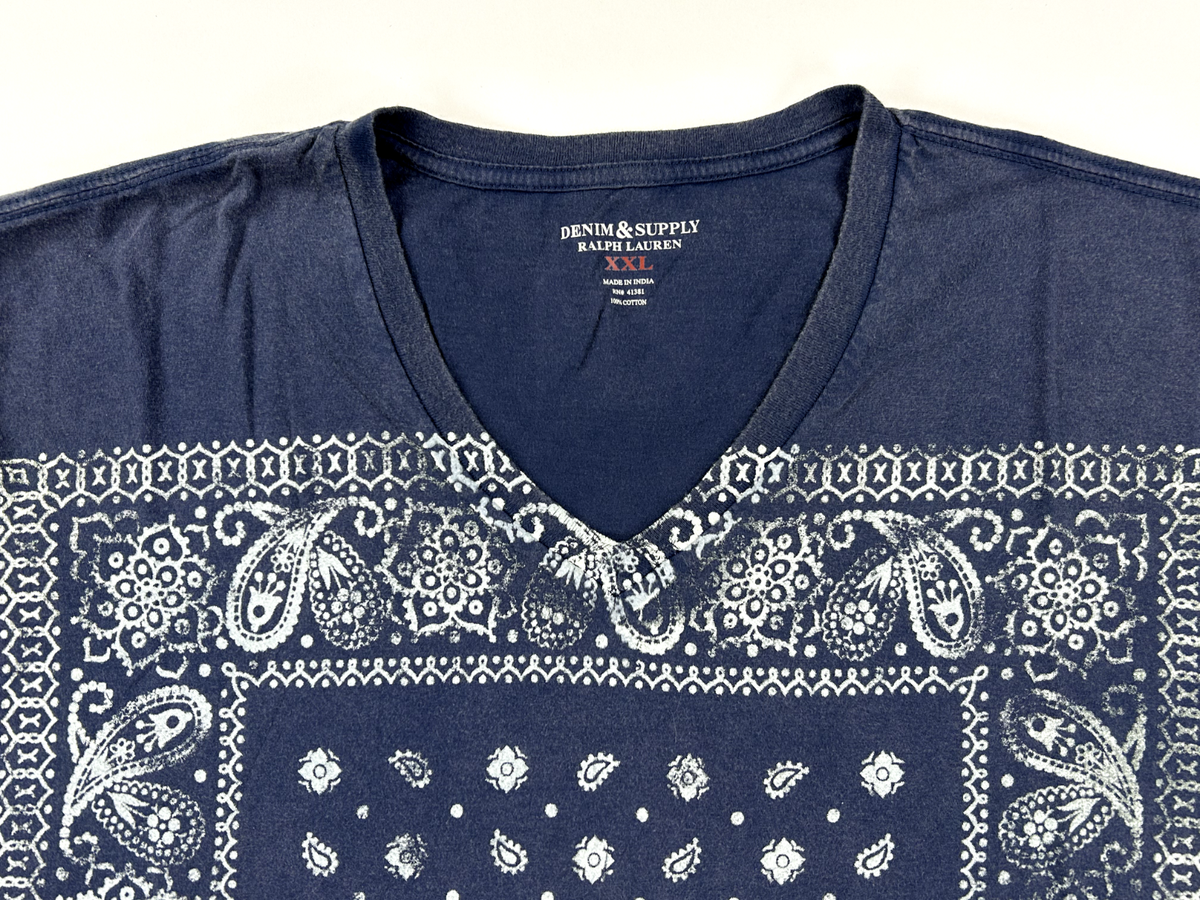 Ralph Lauren Denim & Supply V-Neck Distressed Bandana Print T 