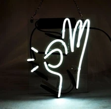 17" OK Gestures Yeah White Acrylic Neon Sign Light Lamp Glass Gift Visual Bar JY