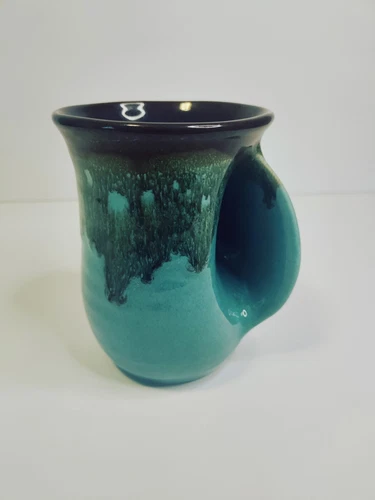 2017 SIGNED NEHER ART POTTERY COFFEE TEA MUG  GREEN BROWN 