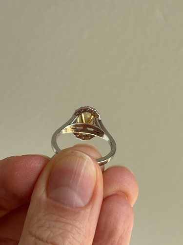 18K WHITE SOLID GOLD CANARY FANCY YELLOW OVAL HALO DIAMOND RING - Picture 12 of 17