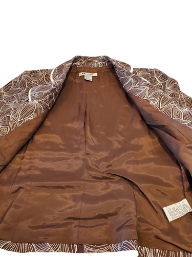 Nygard Blazer Women Brown Linen Size 10P Embroidered Leaves VTG Classic Lines - Picture 4 of 11