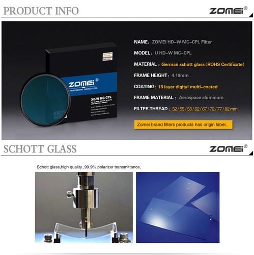 ZOMEI 67mm U-HD Slim MC-CPL Circular Polarizing Filter for Canon Nikon Camera - Picture 8 of 11