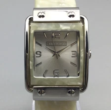 R.J. Graziano Watch Women 32mm MOP Silver Tone Hinged Open Cuff New Battery