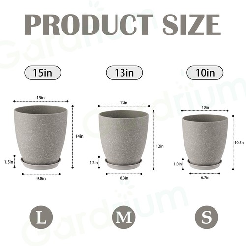 Gardrium Round Plant Flower Pots Plastic Large Planter Indoor Garden White - Picture 5 of 5