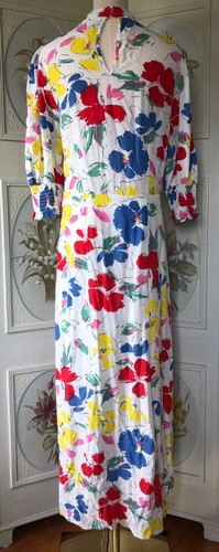 RIXO TARGET ABSTRACT FLORAL MULTICOLOR WHITE RAYON MIDI DRESS 3/4-SLEEVE 12 EUC - Picture 7 of 11