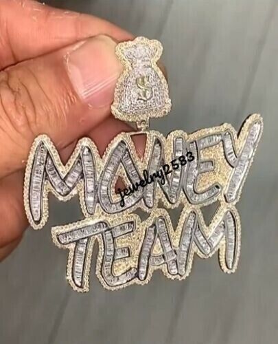 Carta para hombre con colgante de plata 925 con diamantes simulados baguette de 3,2 quilates - Imagen 1 de 6