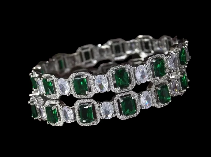 Amerikanisch Diamant Indisch Armreifen Paar Ethno Versilbert Bollywood Designer - Bild 4 von 4