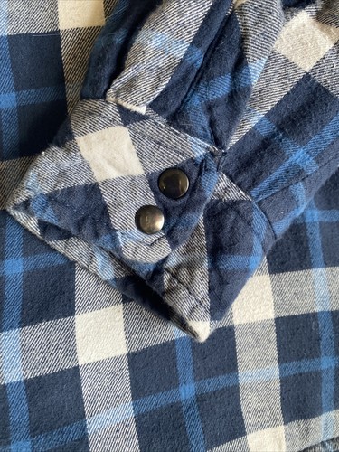 Boston Traders Jacket Shacket Men Medium Blue White Plaid Quilted Hooded Flannel - Picture 5 of 11