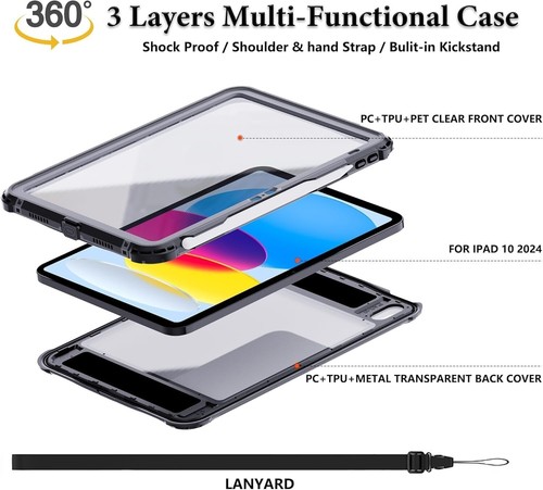 All-in-One Waterproof iPad Case for 11" & 10.9" with Adjustable Straps and Stand - Picture 4 of 9