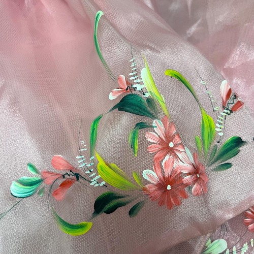 Handpainted Filipiniana Alampay Floral Shawl Maria Clara Pink Pañuelo 2X Silk - Picture 9 of 9