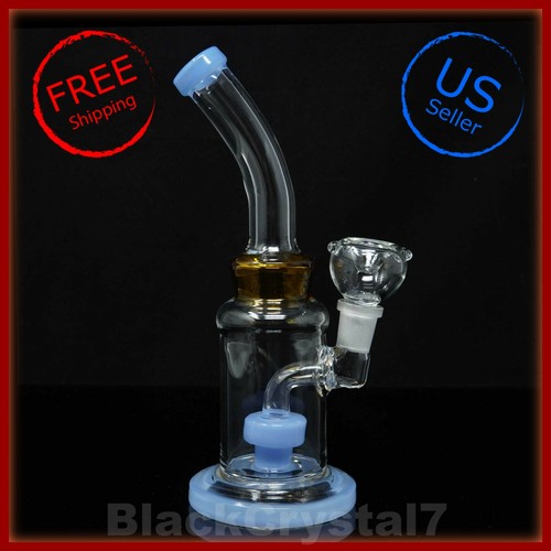 8.5 in Premium 45° Gold Disk Hookah Bubbler Tobacco Smoking Glass Water Pipes - Picture 1 of 6