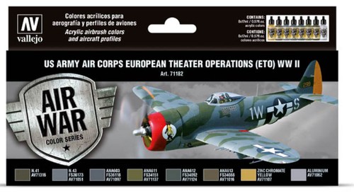 Vallejo 71182 US Army Air Corps WWII ETO Model Air Paint Set (8 Colors)