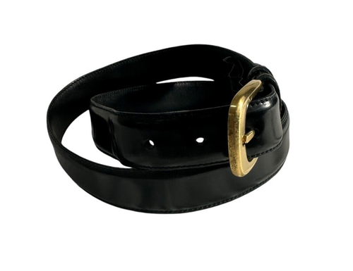 SALVATORE FERRAGAMO Black Leather Gold Gancini Women Belt Made in Italy 34 - Picture 3 of 15