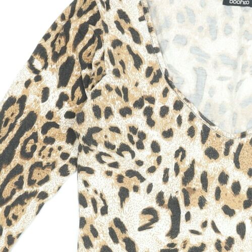 Boohoo Womens Beige Animal Print Viscose Bodysuit One-Piece Size 14 Snap - Leopa - Picture 8 of 10