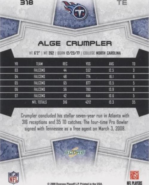 2008 Score Select Alge Crumpler #318