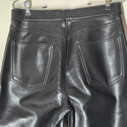 AGOLDE Recycled Leather 90s Pinch Waist Pants Black High Rise Straight Leg Sz 28 - Picture 3 of 7
