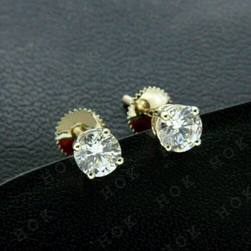 1.8Ct Round Cut Created Diamond Solitaire Stud Earrings 14K Yellow Gold Plated - Picture 2 of 4
