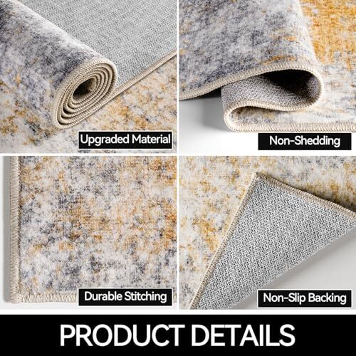 Area Rug, Indoor Door Mat with Non-Slip TPE Backing, 2'×3' Yellow & Gray - Picture 5 of 7