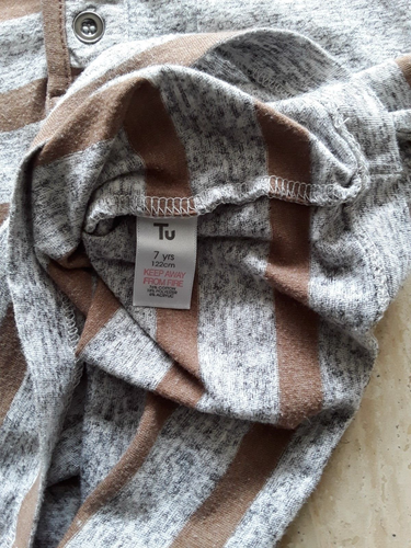 Striped buttoned neck short sleeved top, grey/brown, aged 7 years - Picture 6 of 6