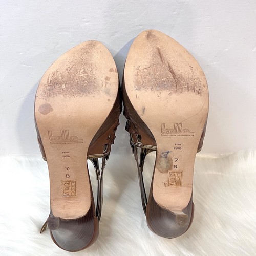 Belle by Sigerson Morrison Made In Italy Leather Shoes Brown Gold SIZE 7 - Picture 9 of 12