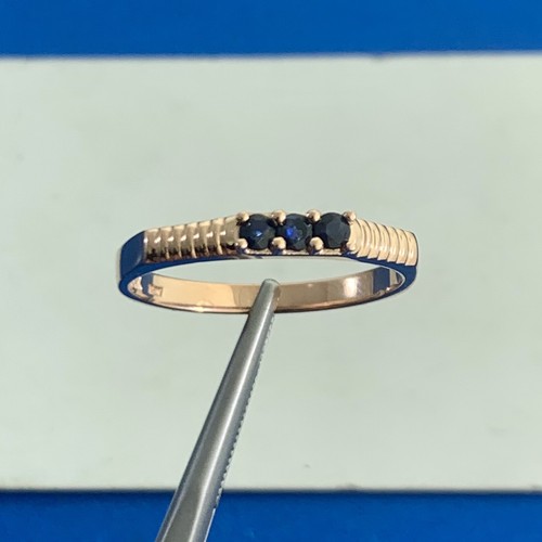 Designer ZRW 14K Rose Gold Triple Round Sapphire Anniversary Wedding Band Ring - Picture 3 of 8