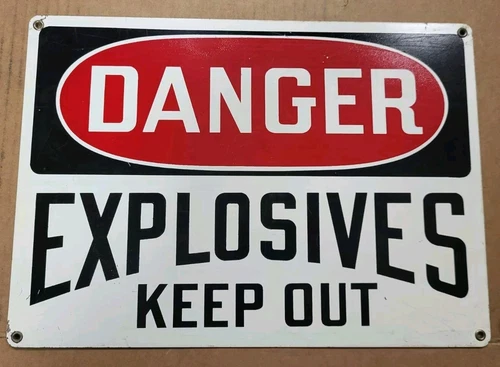 Vintage Danger Explosives Keep Out Metal Sign  14x10