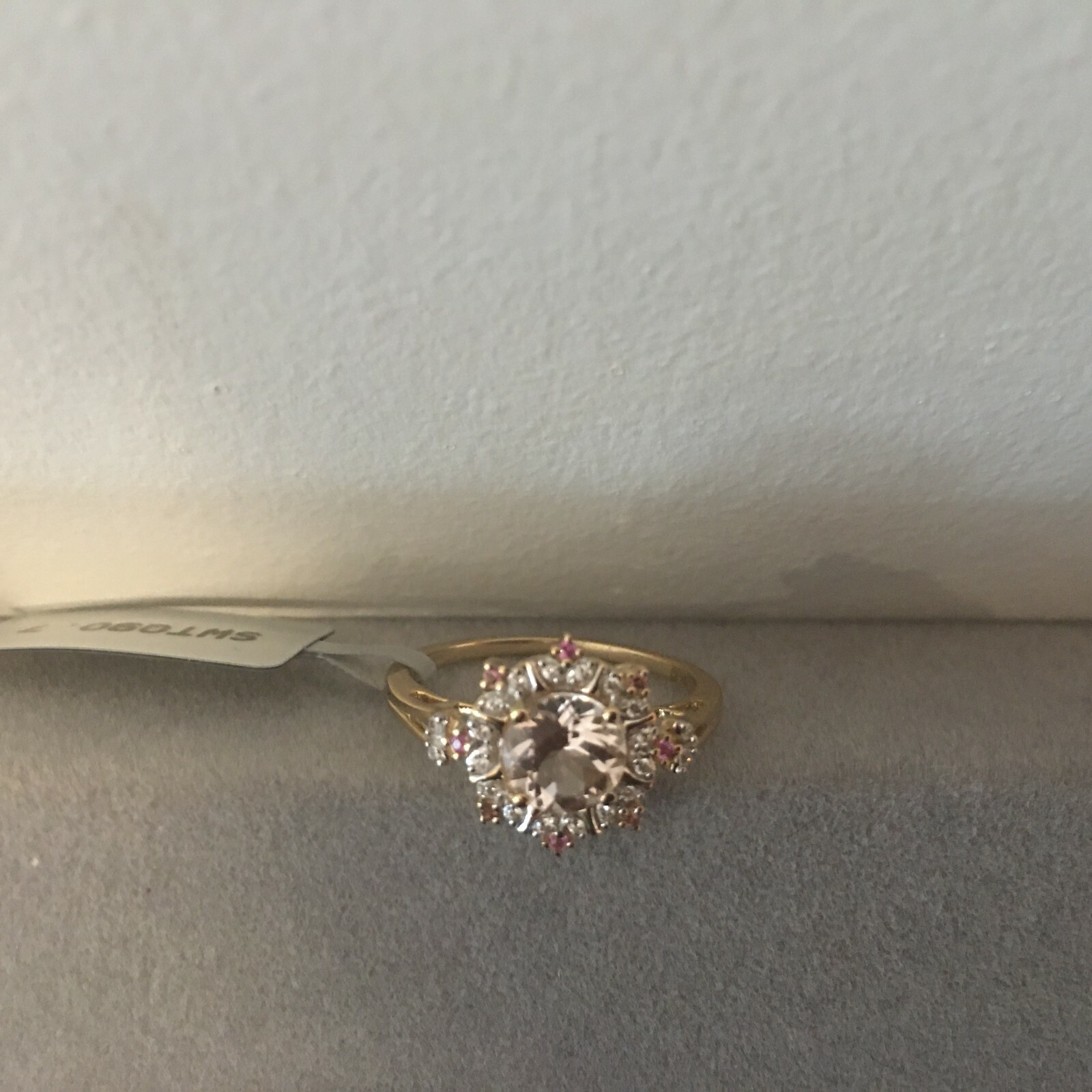 MORGANITE, PINK TOURMALINE & WHITE ZIRCON 9CT GOLD RING, H/MARKED, SIZE N-O - Picture 11 of 12