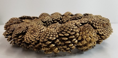 Corona pigna vintage fatta a mano 15" natalizia festività oro antico - Foto 4 di 11