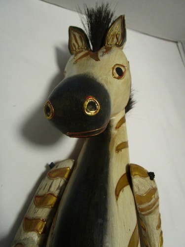 Vintage Pier1 Jointed Wooden Zebra shelf sitter Folk art Articulated Mohawk 20"T - Picture 8 of 9