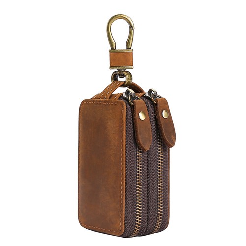 Leather Zipper Key Wallet Keychain Car Key Holder Case Pouch Bag Key Purse - Picture 3 of 8