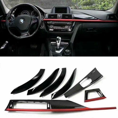 FOR BMW F30 F31 F34 M PERFORMANCE GLOSS BLACK RED SPORT INTERIOR TRIM LHD - Picture 4 of 6
